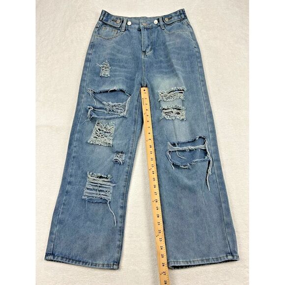 Women Denim Pants Distressed Wide Leg High Waist 27x‎ 26 Sz M - Picture 2 of 7